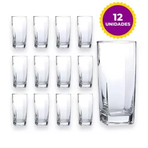 Kit 12 Copos Vidro Bali Quadrado Luxo 320ml