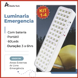 Kit 4 Luminária Emergência Lâmpada 60 Leds